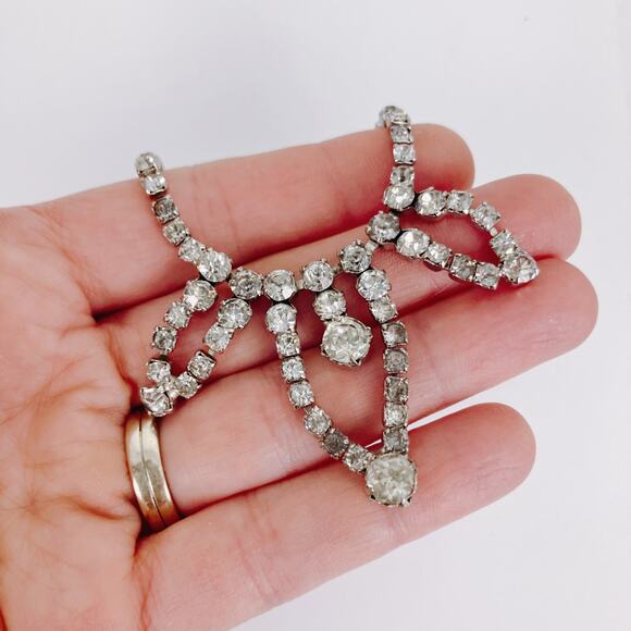 VTG Signed Carol Deb 1950s Cocktail Rhinestone Bib Necklace Silver Tone Elegant - Picture 3 of 15